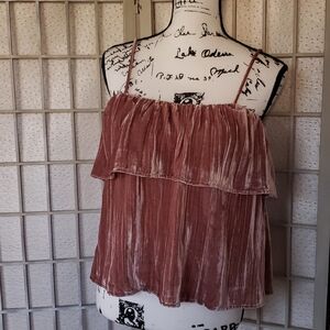 Madewell spaghetti straps old pink velvet top with ruffle S